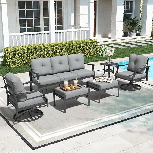 6 Piece Aluminum Patio Conversation Set, Outdoor Metal Furniture Set