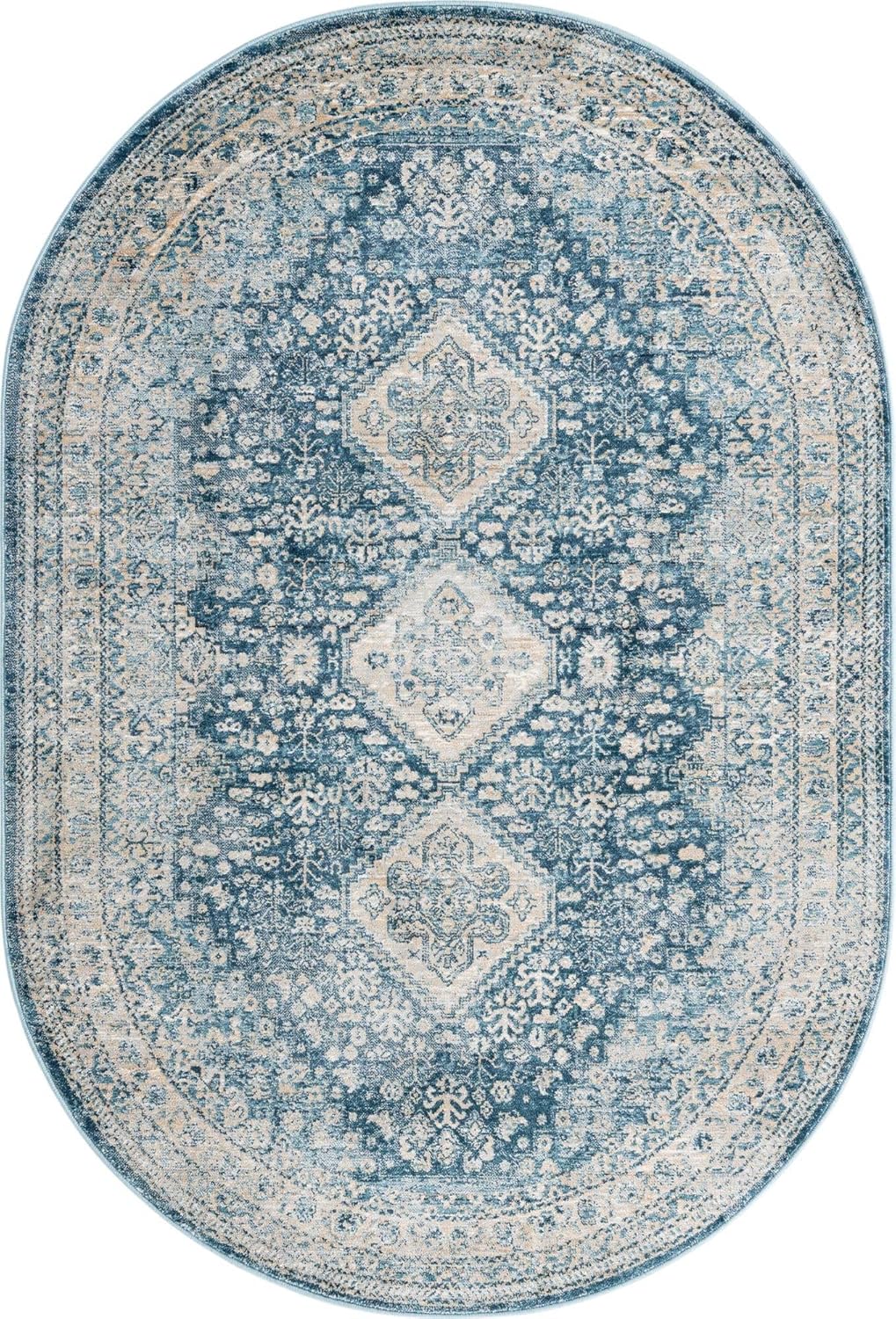 Unique Loom Newport Collection Area Rug - Rosecliff (Oval 4' 0" x 5' 11", Navy Blue/Ivory)