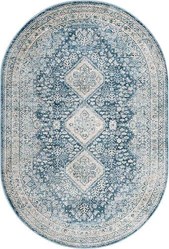 Miniatura 2 de Unique Loom Newport Collection - Alfombra de área, color rosecliff (ovalada 4' 0" x 5' 11", azul marinomarfil)