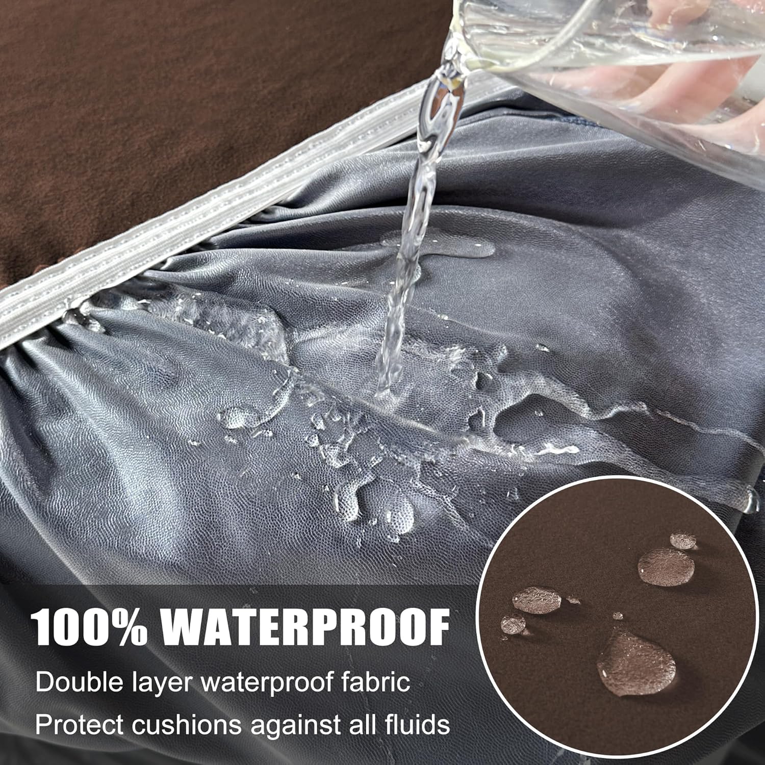 Waterproof Patio Stretch Couch Cushion Covers, Outdoor Cushion Cover Replacement Sectional Sofa Protector, Furniture Slipcovers for Pets, Washable(Chocolate, Chaise Cover)