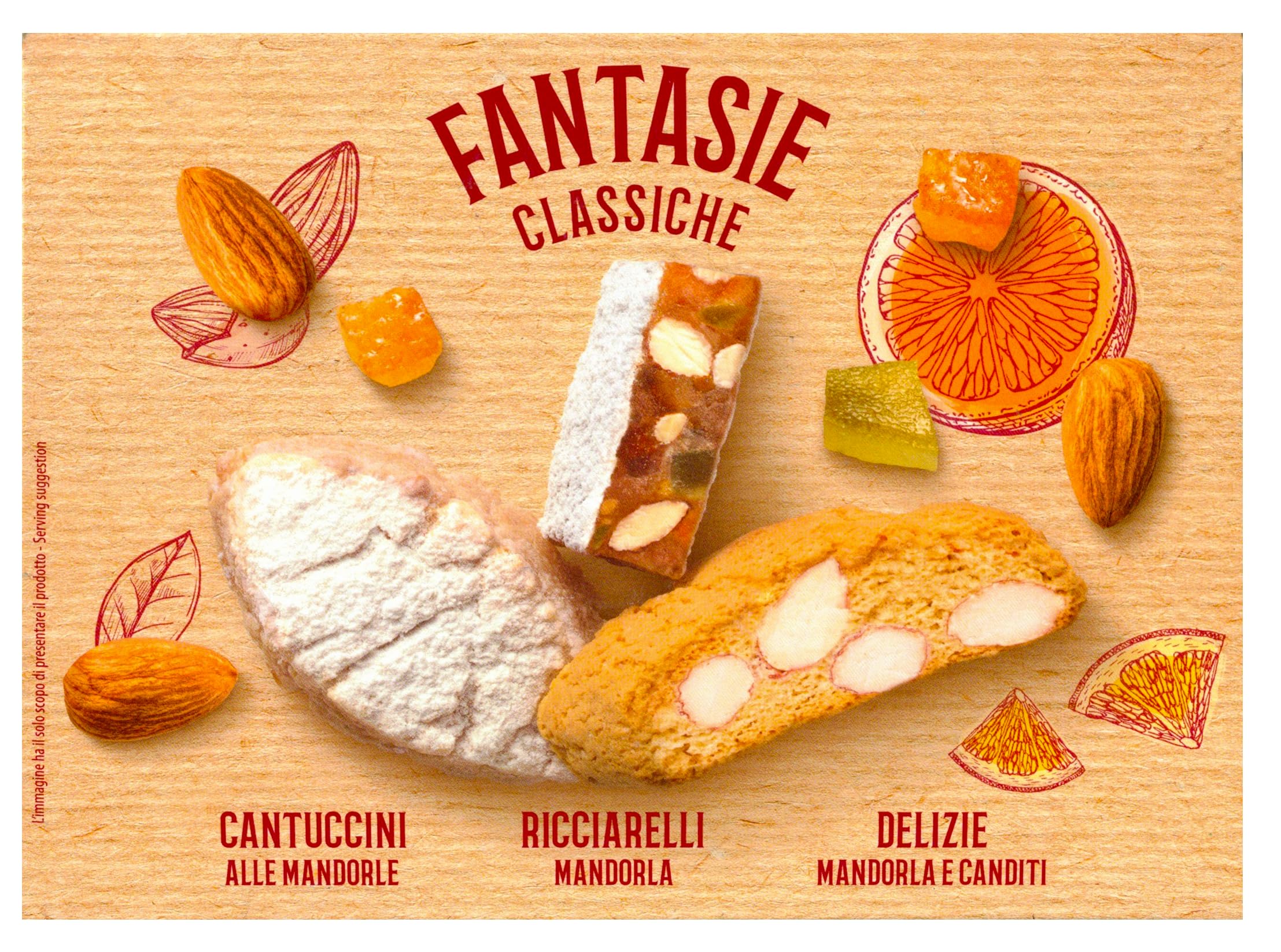 Sapori Fantasie Classiche con Cantuccini, Ricciarelli e Delizie alla Mandorla e Canditi 381g con Portachiavi CAIYA® (2024)
