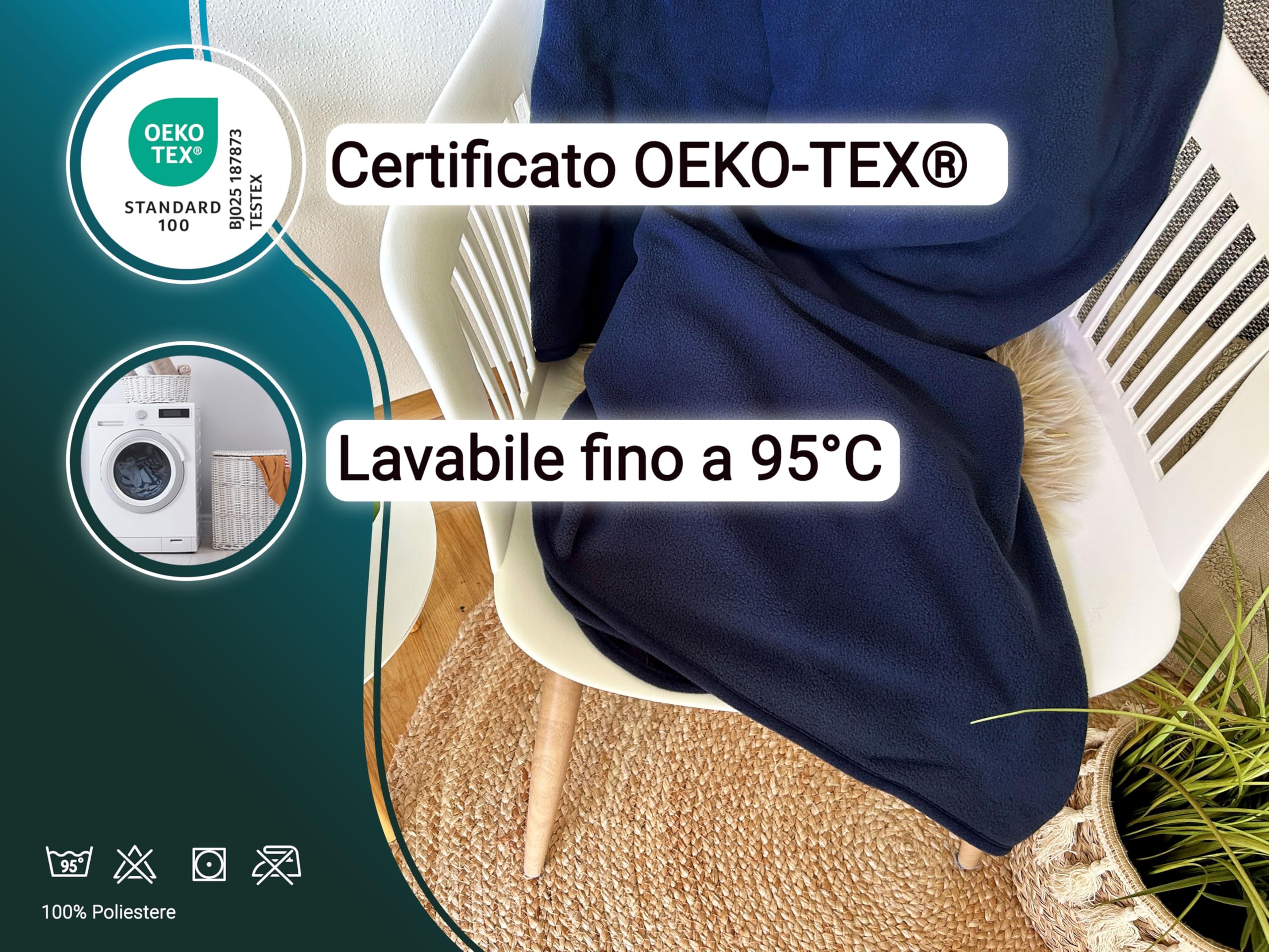 ZOLLNER coperta da divano 130x170 cm - Plaid in pile nel colore blu - microfibra - lavbaile a 95°C - Certificato OEKO TEX (R)