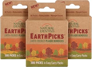 The Natural Dentist EarthPicks, Plaque Removers for Teeth and Gums, 900 Mint Flavored Biodegradable Vegan Dental Picks, Alternative to Dental Floss and Plastic Floss-Picks, 300 Per Box, 3 Boxes