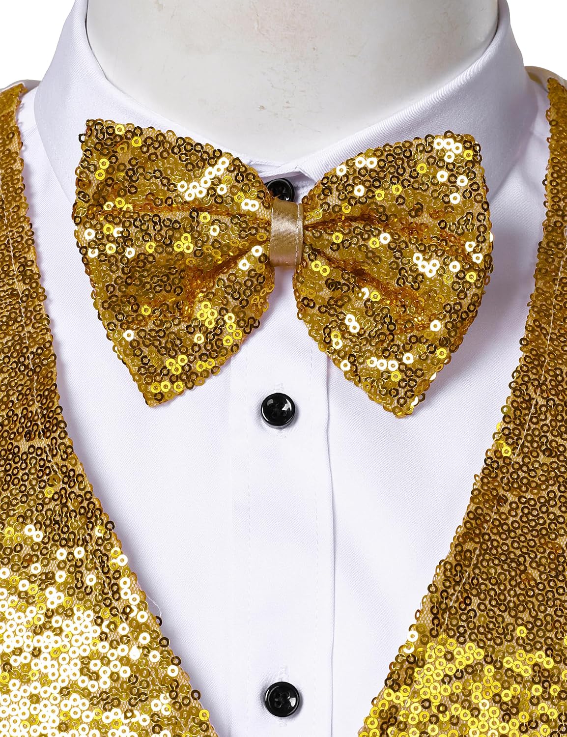 ZEROYAA Men's Sequin Vest Slim Fit 70s Shiny Waistcoat Bowtie Set Disco Prom Party Tuxedo