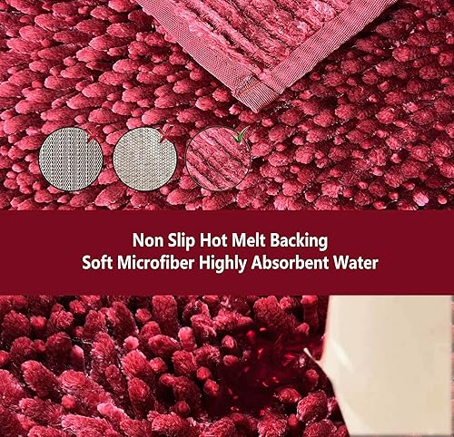 Miniatura 3 de BH Home & Linen Juego de 3 alfombras de baño de felpilla ultrasuaves de mantequilla, 100% microfibra (borgoña)