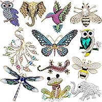 Junkin 12PCS Crystal Animal Brooches Set Rhinestone Vintage Pins for Women Girls Christmas Gifts Retro Brooch Bulk