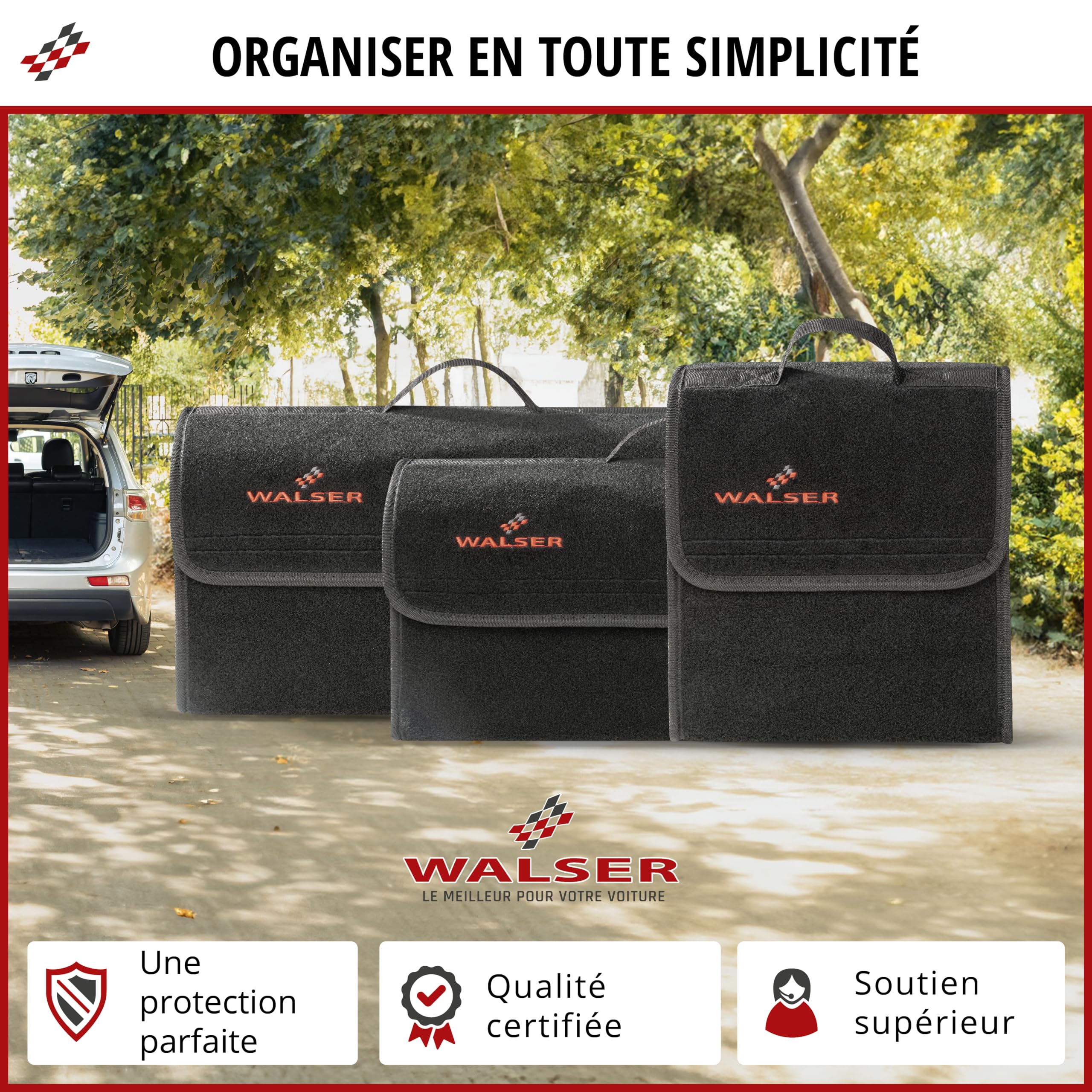 Walser Sac de coffre Toolbag taille L, organisateur de coffre en feutre aiguilleté, sac de voiture, pochette de rangement pour voiture OK noir