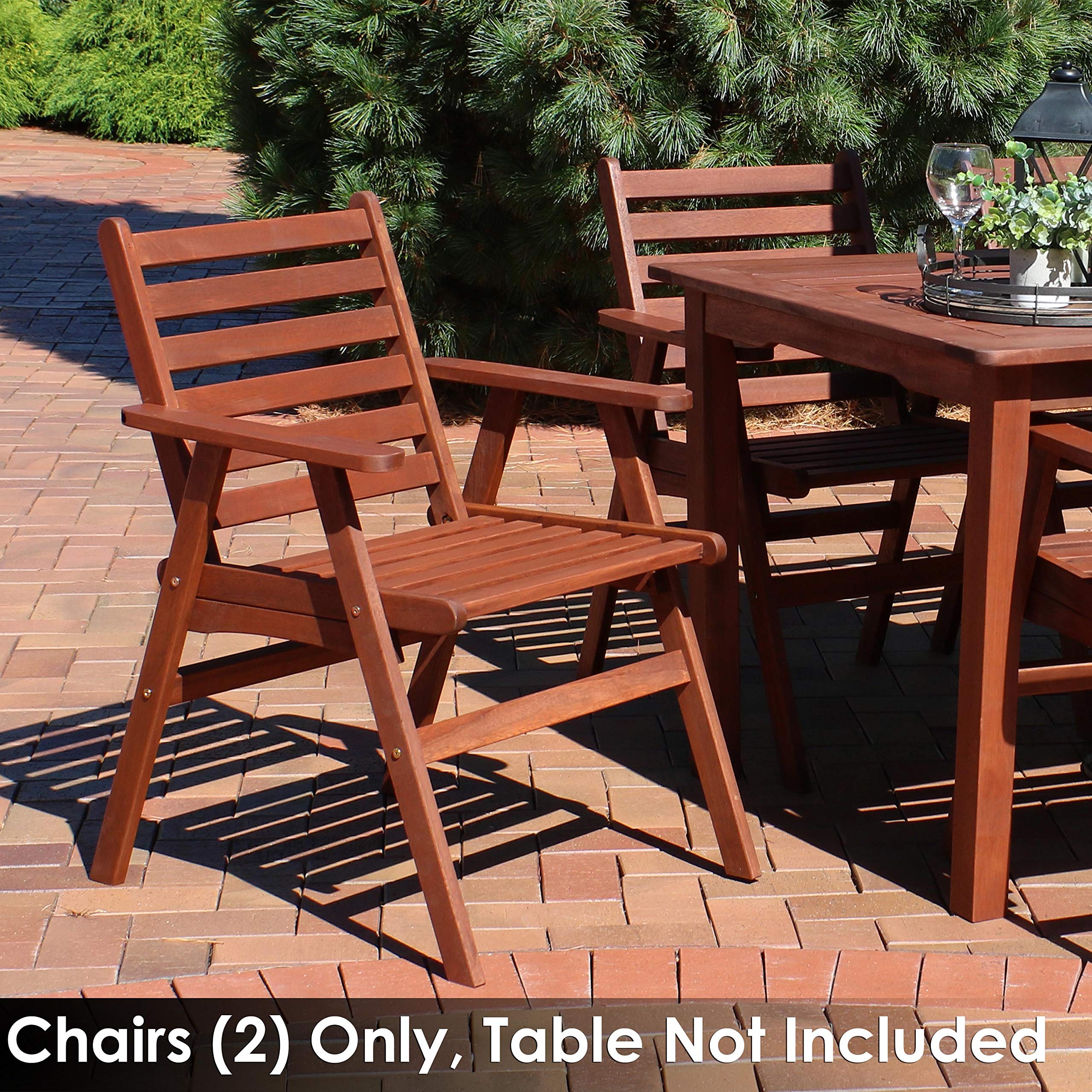 Meranti - Sillón de comedor de madera para exteriores con acabado de aceite de teca, juego de 2 7