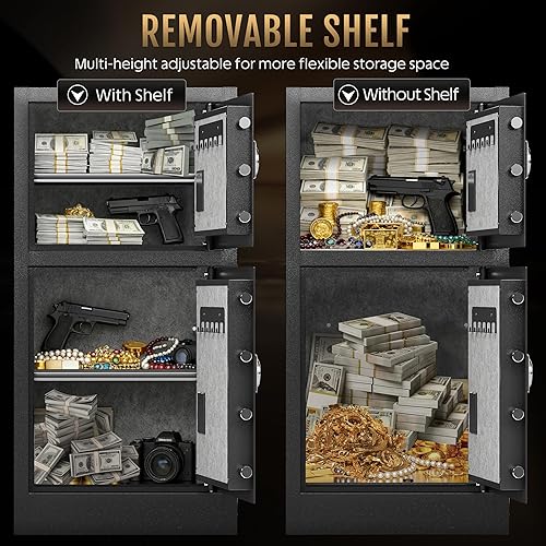Miniatura 5 de Caja de seguridad de 8.6 pies cúbicos, extra grande, resistente, doble puerta, para el hogar, a prueba de fuego e impermeable, con estantes
