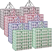 Vista 1 de Hoolerry 8 bolsas grandes de plástico para lavandería con cremallera de 82.5 L, bolsa de mudanza a cuadros resistente con asas para empacar ropa