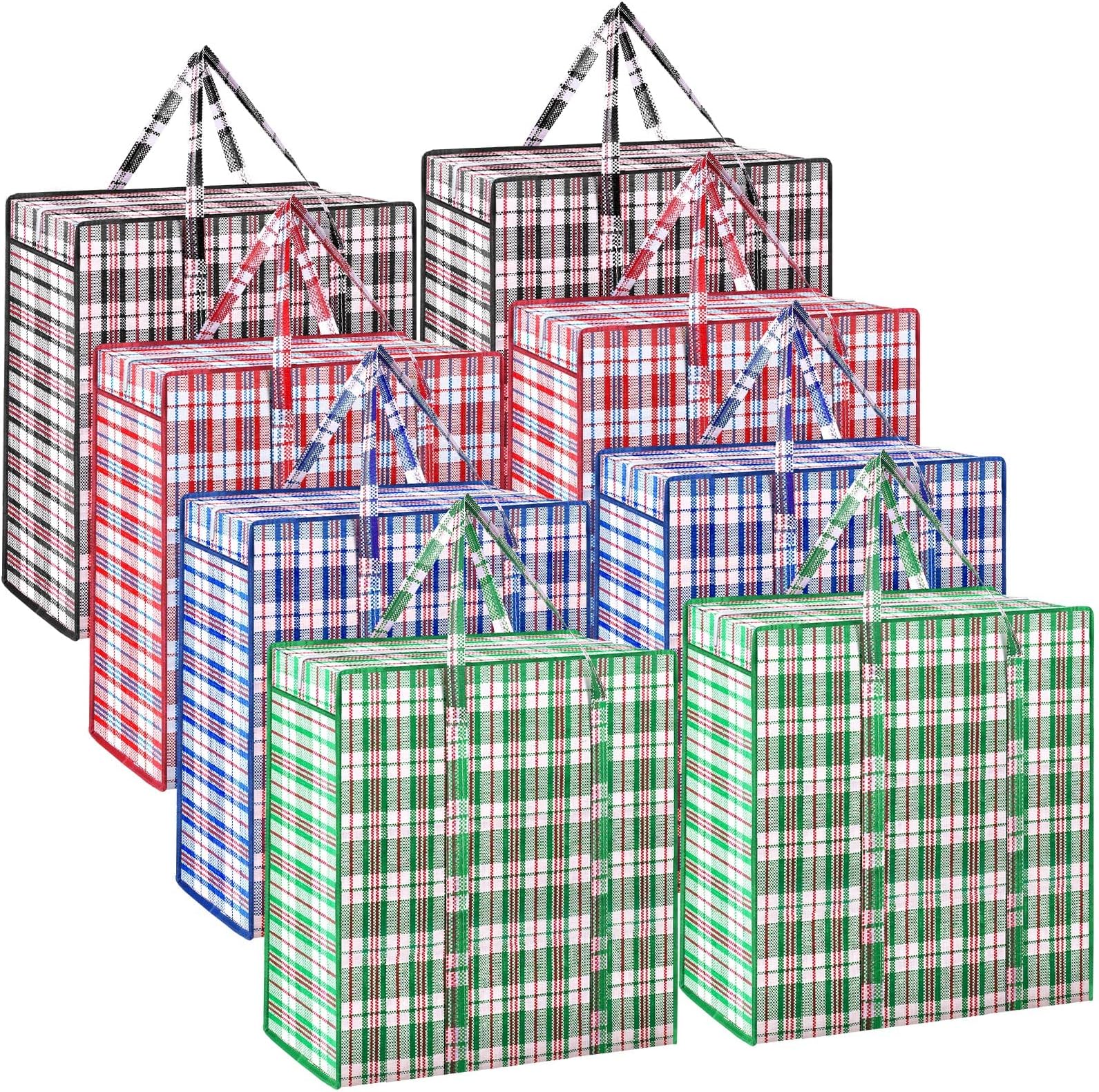 Hoolerry 8 Pcs Large Plastic Laundry Bag with Zipper 82.5 L Checkered Moving Bag Heavy Duty with Handles for Packing Clothes Travel Bedding Blanket, 19.7 x 21.7 x 11.8 Inch