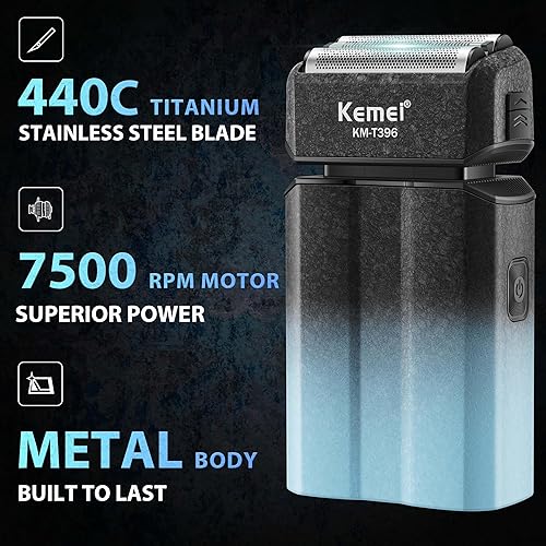 Miniatura 2 de KEMEI Maquinilla de afeitar eléctrica para hombres, afeitadoras, afeitadoras de aluminio, maquinillas de afeitar eléctricas para hombre para