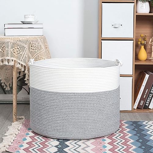 Miniatura 4 de MINTWOOD Design XXXXLarge - Cesta decorativa de cuerda de algodón de 22 x 16 pulgadas cesta de manta sala de estar cesta de lavandería cesta tejida