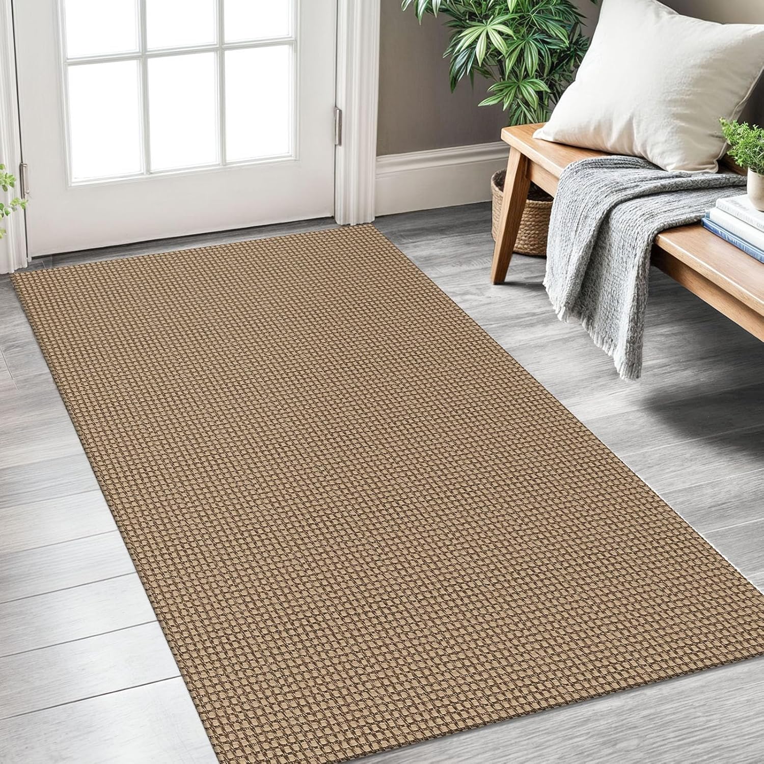 KOZYFLY Boho Rugs for Entryway 3x5 ft Washable Area Rug Non Slip Rubber Backed Entry Rug Woven Indoor Door Mat Cotton Kitchen Rugs Floor Carpet for Entryway, Foyer, Backdoor, Tan/Orange/Brown 3' x 5' (Rectangular) Tan/Orange/Brown