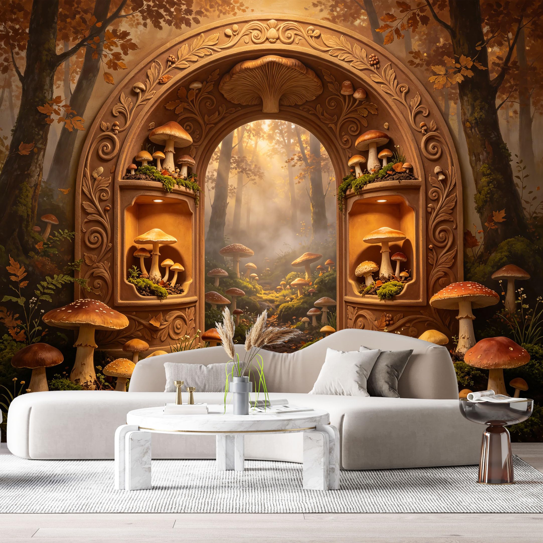 Custom Size Wall Murals Forest Fantasy Mushroom Archway 3D Trompe L'Oeil SelfAdhesiveWall Fabric Removable Wallpaper Wall Decor for Living Room Bedroom Bathroom