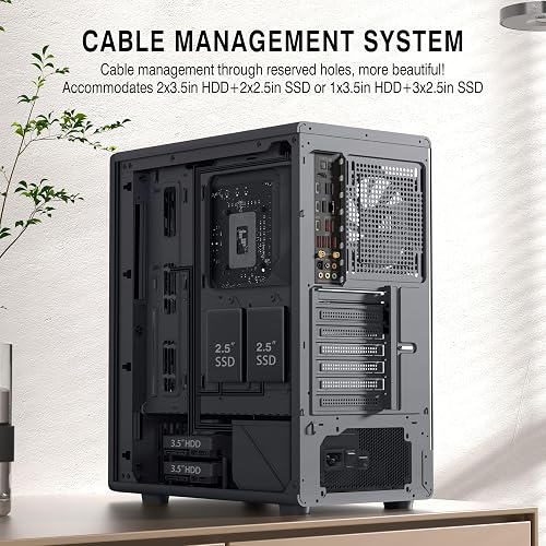 FOIFKIN M1 ATX PC Case with 4 PWM ARGB Fans, Walnut Wood Front, Computer Case Mid-Tower, High Airflow, 240 mm Cooler Support, ATX Case Black, Gaming PC Case, Type-C (Black, M1) - 5