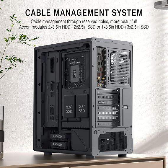 FOIFKIN K6 PC Case ATX with 6 PWM ARGB Fans (3 x 140 mm and 3 x 120 mm Computer Case Mid-Tower High Airflow 240 mm Cooler Support ATX Case Black Gaming PC Case Type-C (Black K6)