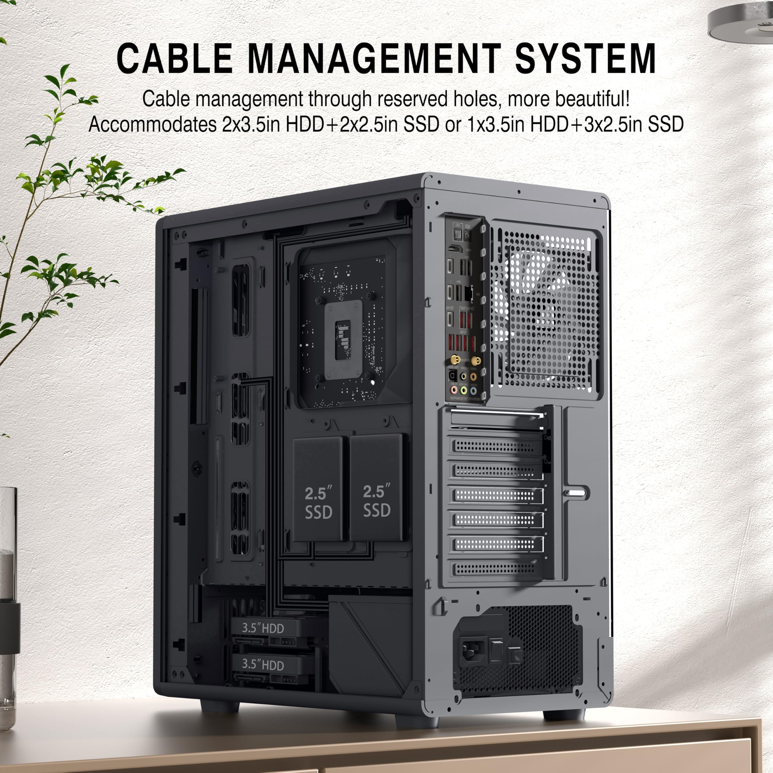 FOIFKIN M1 PC Case - Legno Noce Anteriore - 4 PWM ARGB ventola preinstallata, ATX Mid-Tower Gaming PC,con Type-C (Nero, M1)