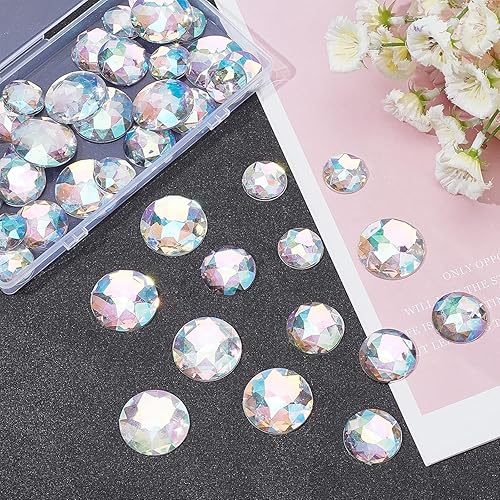 Miniatura 6 de FINGERINSPIRE 30 diamantes de imitación acrílicos redondos con parte trasera plana de 1.181 in con contenedor, gemas circulares de cristal