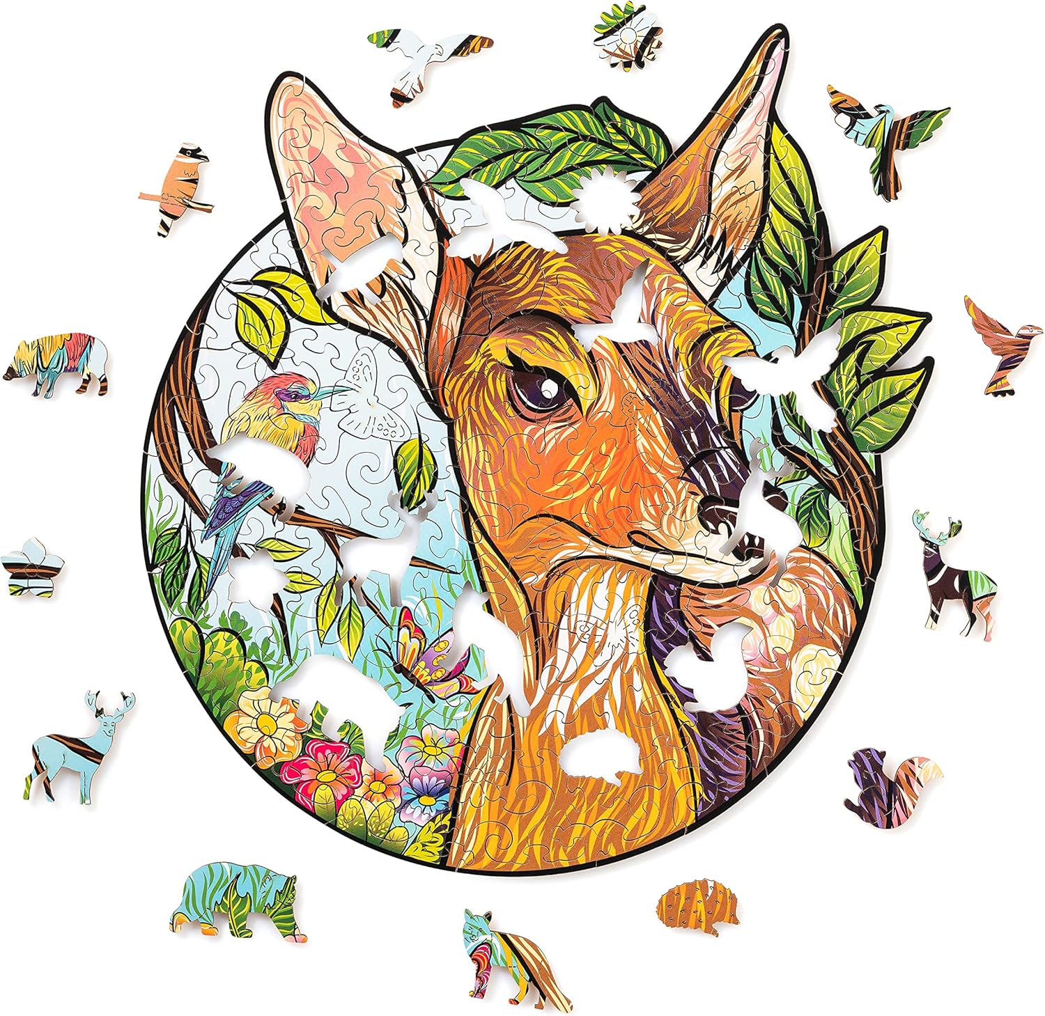 Wood Trick Charming Little Deer Wooden Jigsaw Puzzle for Adults and Kids - 11 x 9 in - Animal Unique Shaped Figured Jigsaw Puzzle Pieces - Premium Quality