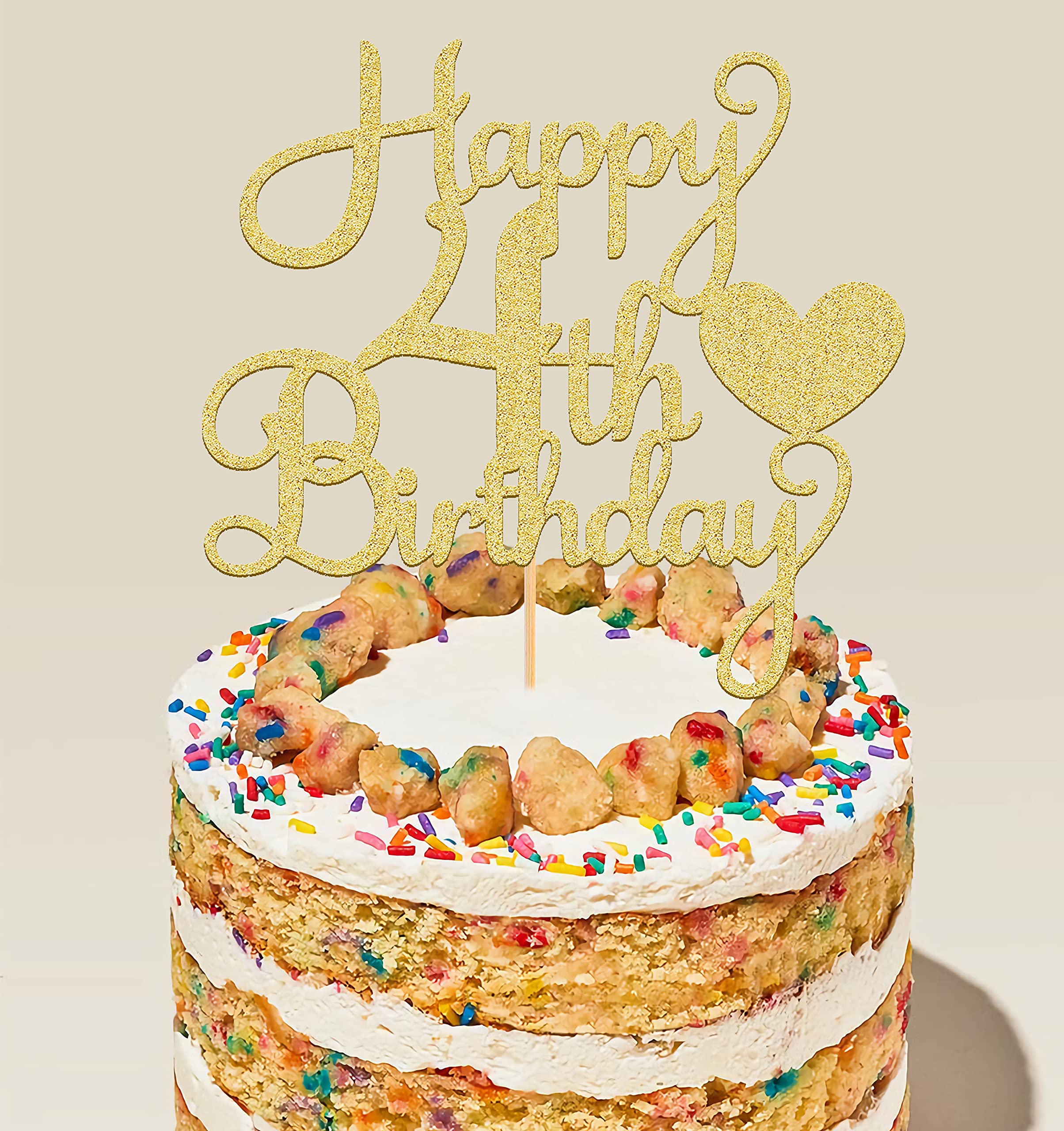 MYAMPED Happy 4th Birthday Cake Topper - Glitter Golden Four Years Old Birthday Party Cake Topper Decorations, Suitable For Boy Or Girl