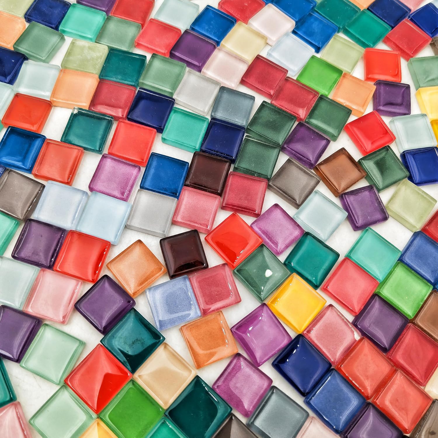 500g/1.1lb 110pcs Mixed Colour Glass Mosaic Tiles for Crafts，Square Mosaic Tiles for Home Decoration or DIY Crafts,Crystal Glass Mosaic Pieces.(Crystal Mixed Color, 0.78 inch)