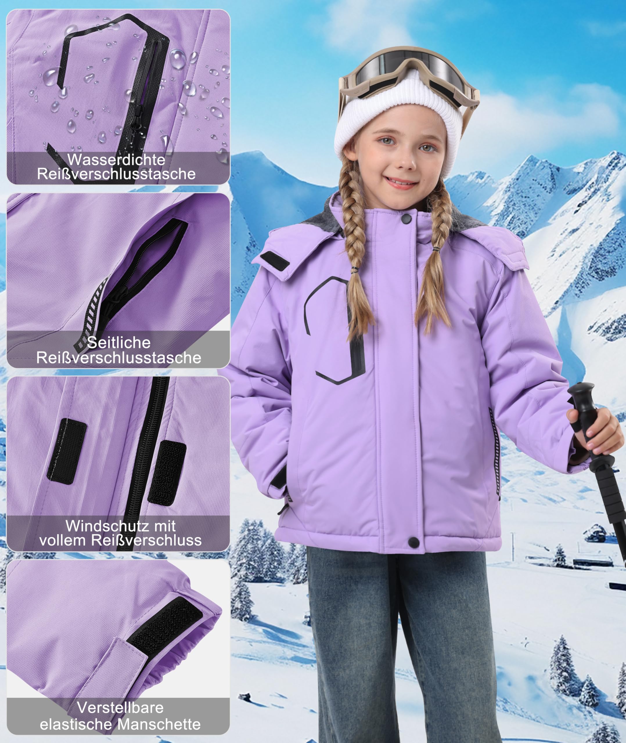 Zoofly Giacca Invernale Bambini Giacca da Neve in Pelo Caldo Giacca da Sci Impermeabile con Cappuccio