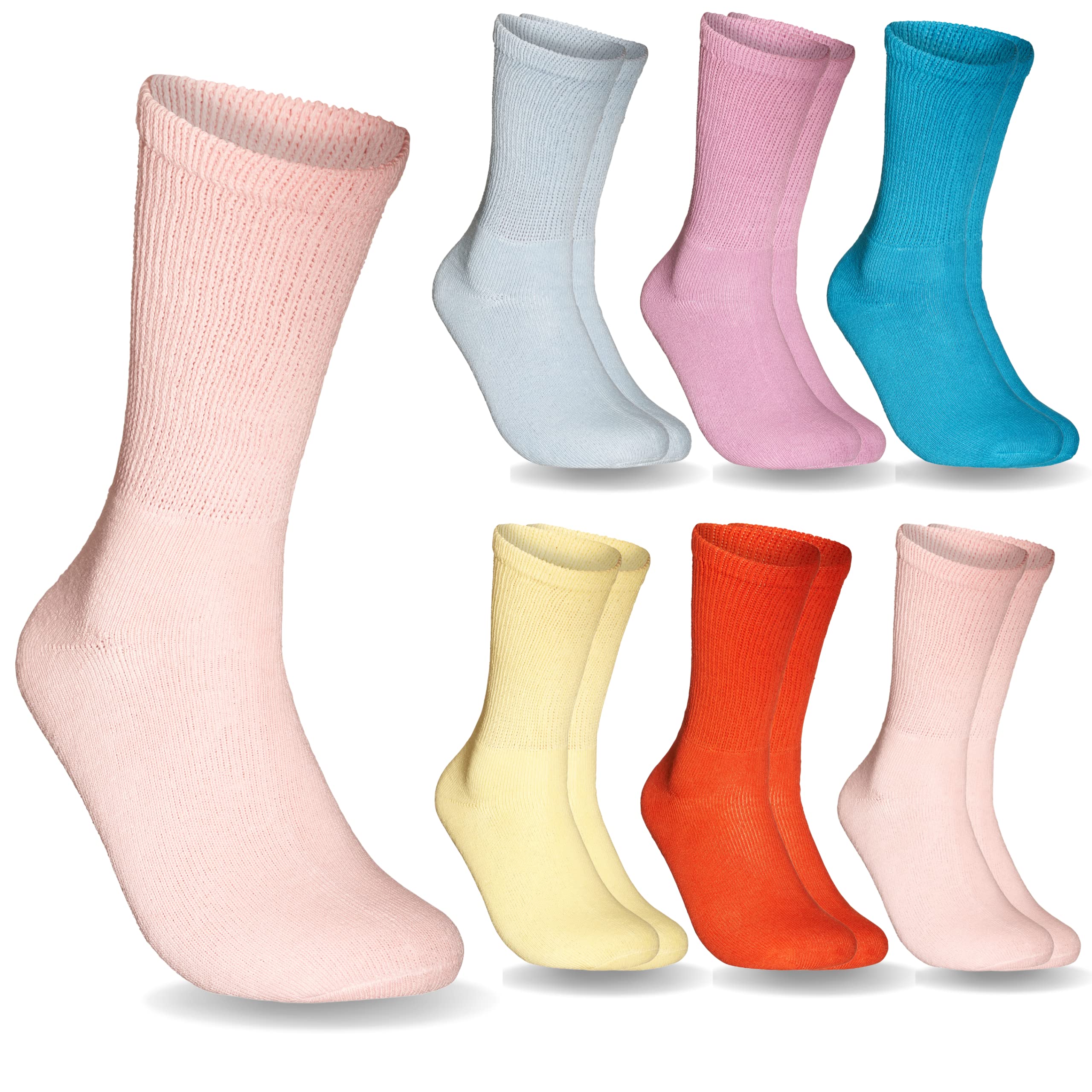 Special Essentials 6 Pairs Non-Binding Diabetic & Circulator Crew Socks For Men & Women - Soft Moisture-Wicking Cotton