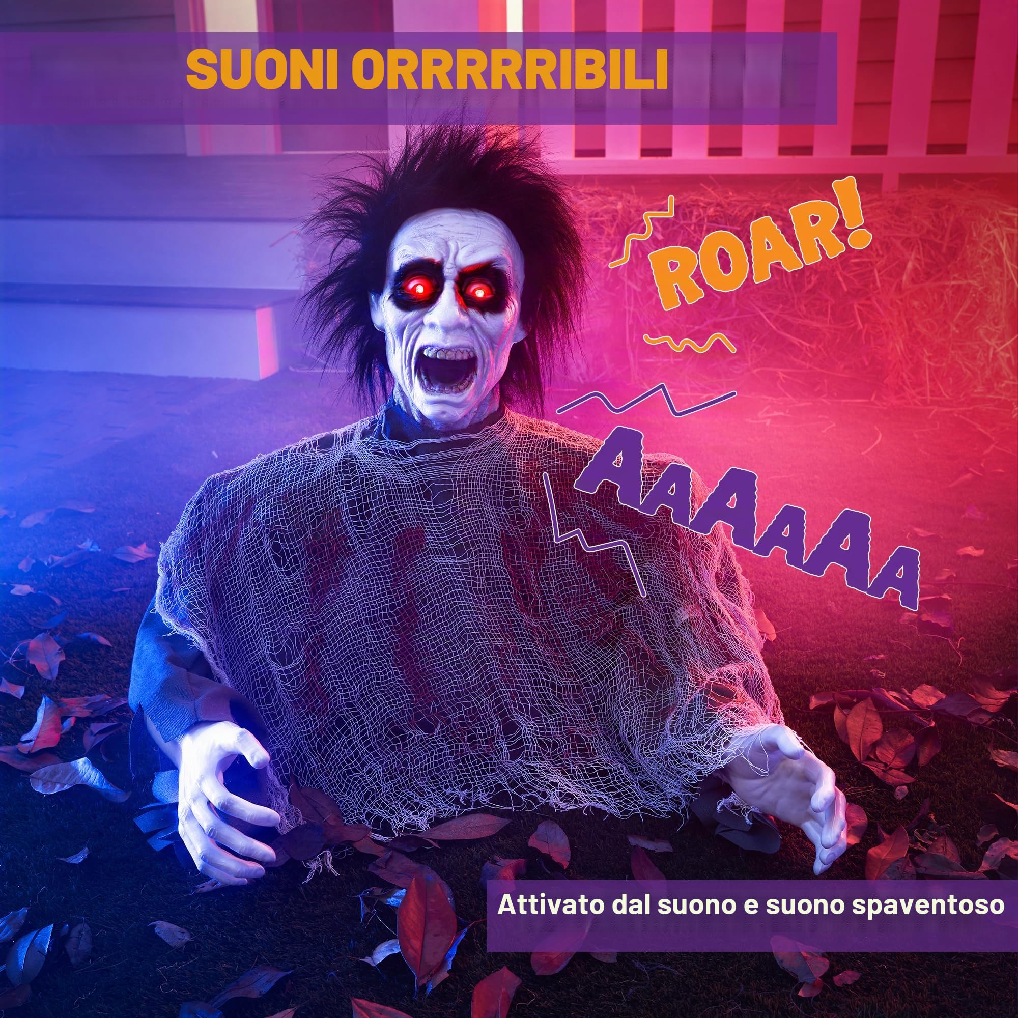 JOYIN Decorazione di Halloween Zombie Groundbreaker Animato Puntelli di Halloween Zombie Groundbreaker Mobile con Suono Spaventoso e Occhi LED Luminosi, Induzione del Suono