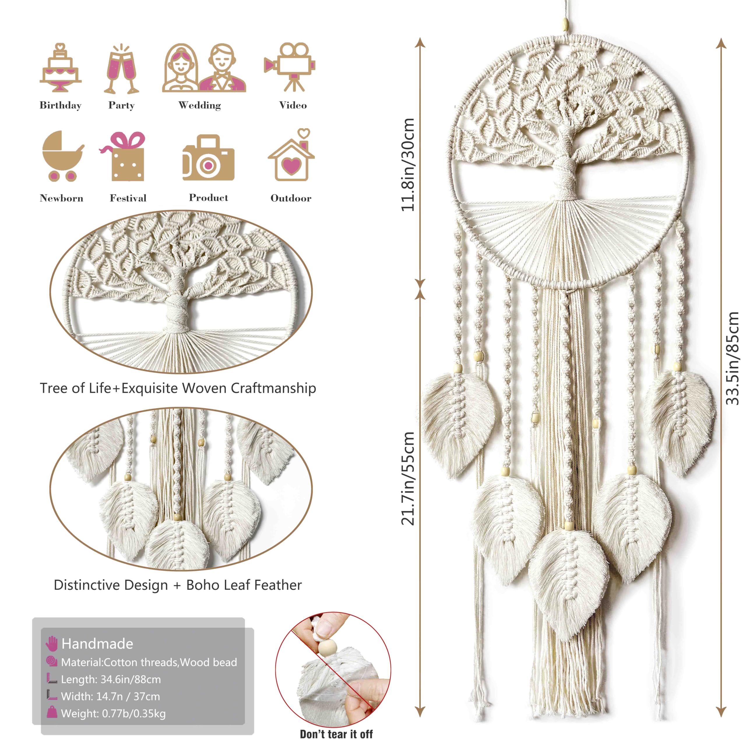 Atrapasueños grande del árbol de la vida, macramé para colgar en la pared, bohemio, hecho a mano, tejido, decoración de pared para adultos, niños, niñas, dormitorio, boda, fiesta, regalo de bendición