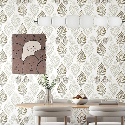 Miniatura 6 de Papel tapiz marrón moderno para despegar y pegar, 17.3 x 78.8 pulgadas, bohemio, marrón y beige, autoadhesivo, extraíble, para dormitorio, papel de