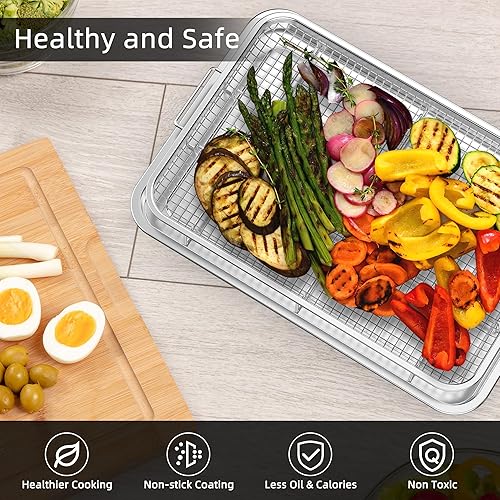 Miniatura 5 de YEPATER Cesta para freidora de aire, cesta gruesa para freidora de aire de tamaño extra grande para horno, sartén de aire de acero inoxidable de
