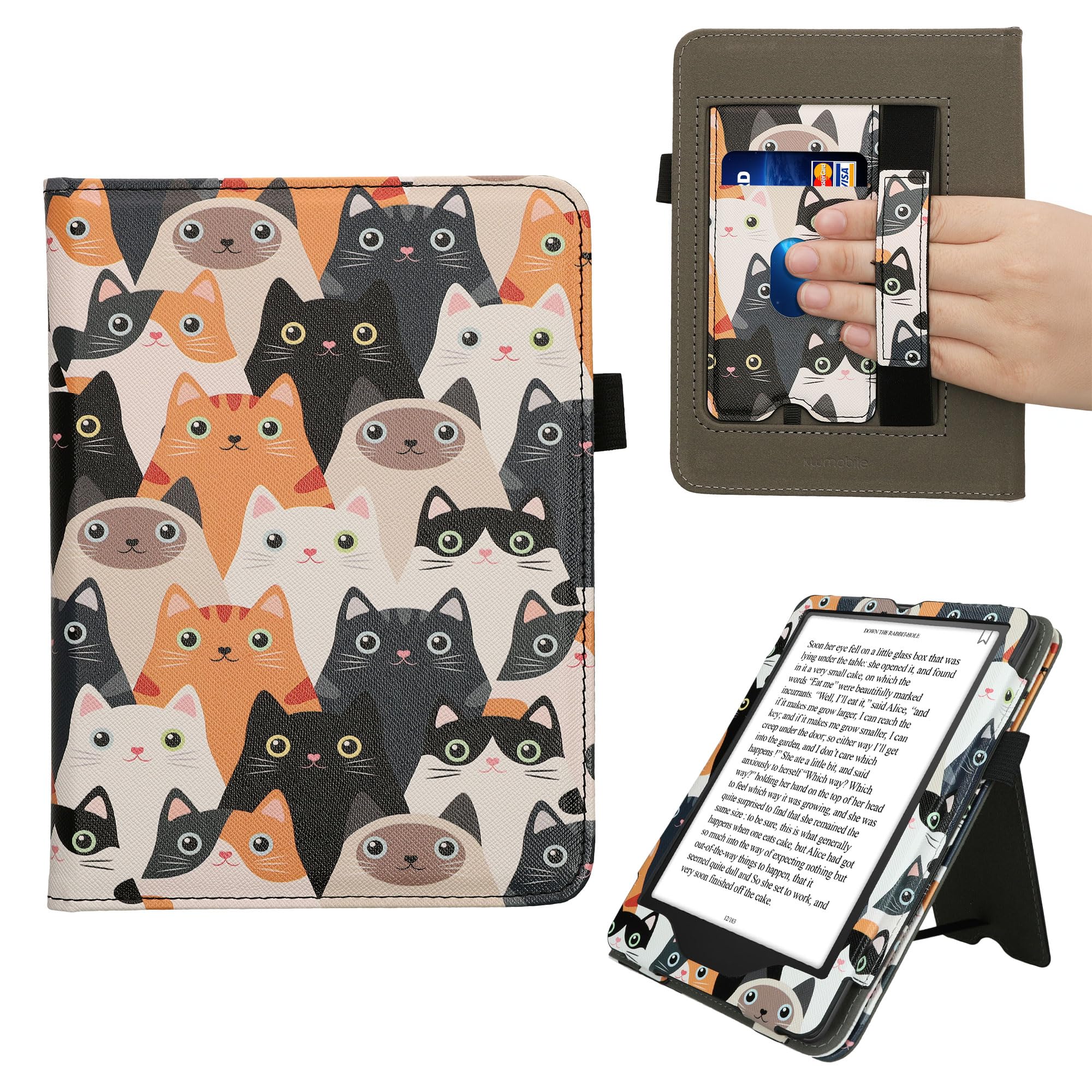 kwmobile Custodia Compatibile con Amazon Kindle Paperwhite (2024)/Colorsoft - Case Custodia Ecopelle Cover con Chiusura Magnetica Autosleep - Gatti Arancione/Nero/Bianco