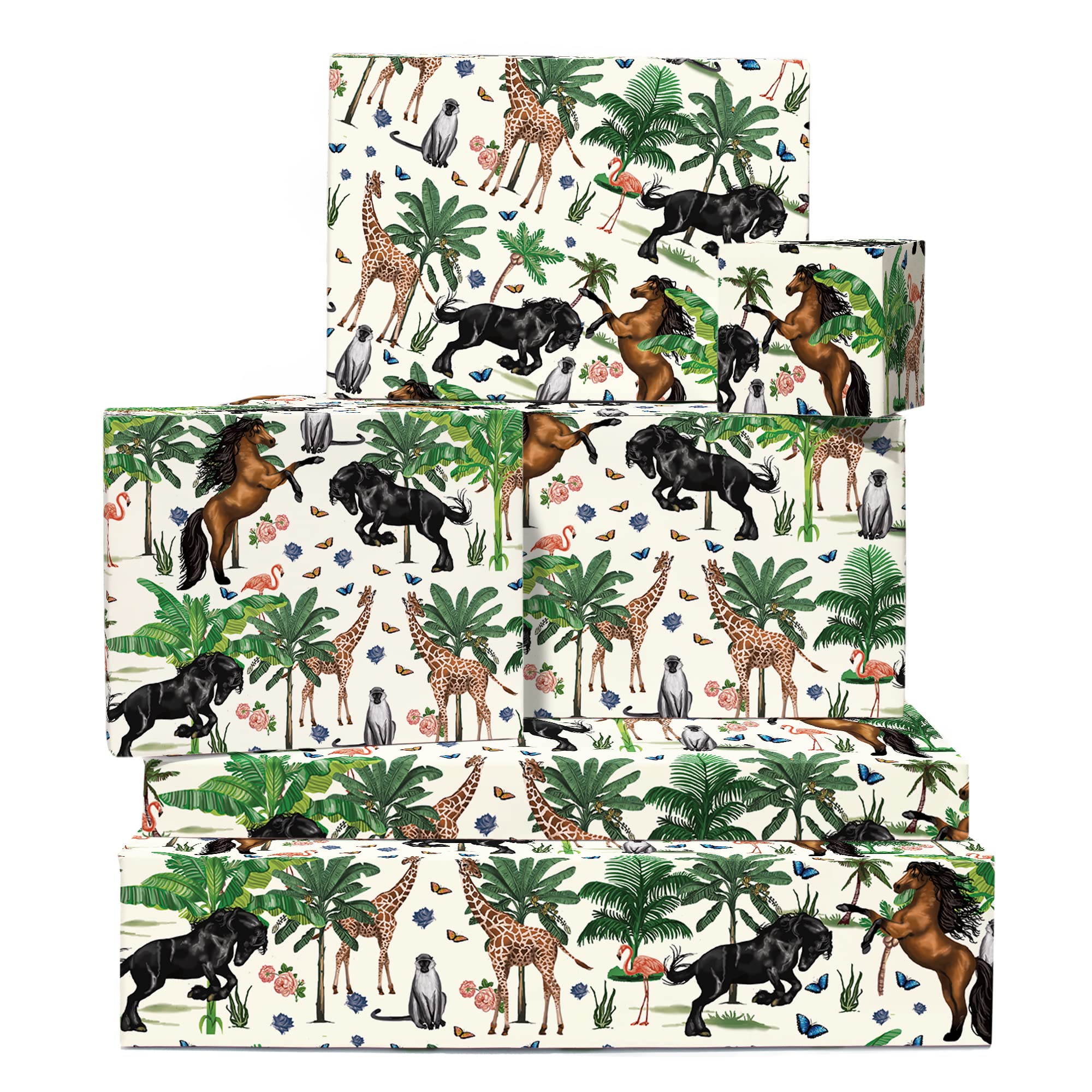 Papier Cadeau Léopard Safari - 6 Grandes Feuilles Coeur Pour Elle - Animaux Jungle Marron - Anniversaire Fille - Recyclable - Central 23