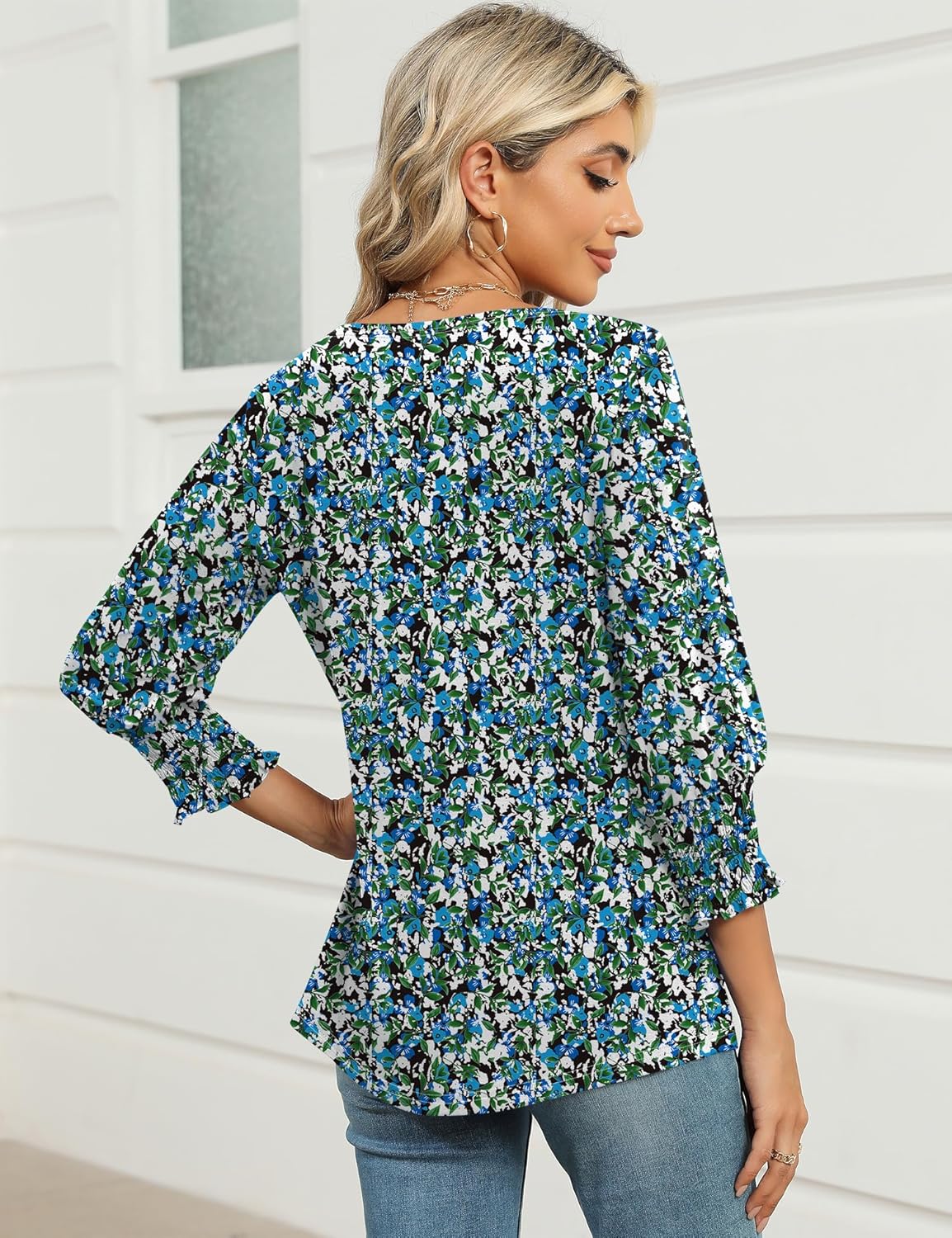 IECCP 3/4 Length Sleeve Womens Tops Summer 2026 Fashion Trendy Boat Crew Neck Smocked Work Dressy Casual T Shirt Blouses - Image 5