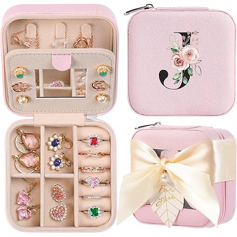 AYGXU Travel Jewelry Box for Women and Girls - Small Case With Initial A-Z - Teacher Gifts