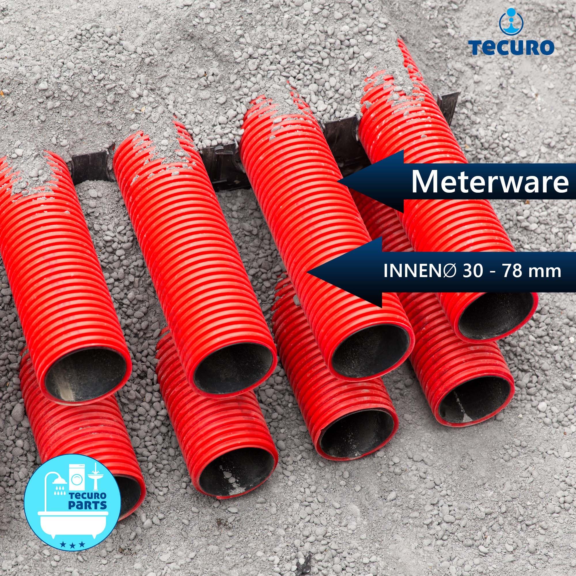tecuro Rura ochronna na kabel z polietylenu, średnica zewnętrzna 40 mm, średnica wewnętrzna 30 mm, 25 m, czerwona, uziemienie zgodnie z DIN EN 50086-2-4