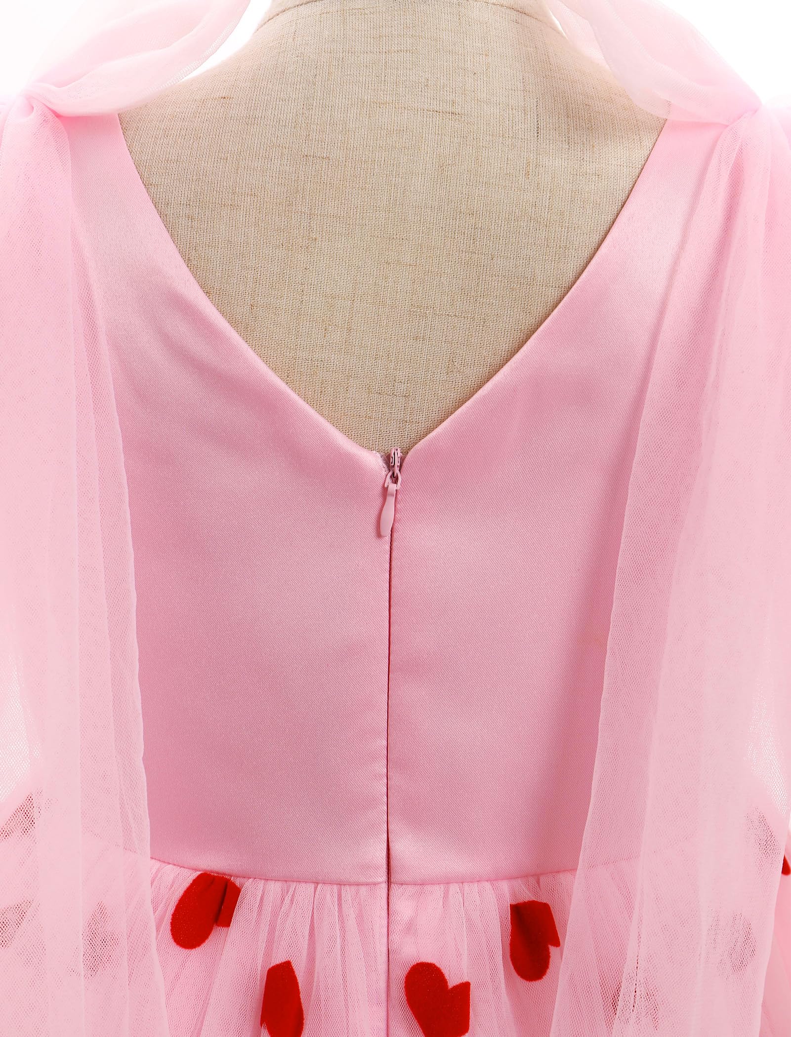 OBEEII Mädchenkleid aus Netzstoff, langärmelig, Erdbeere, Herzen, Kirsche, Tüll, Blumenmädchen, Hochzeit, Festzug, Geburtstag, Partykleid