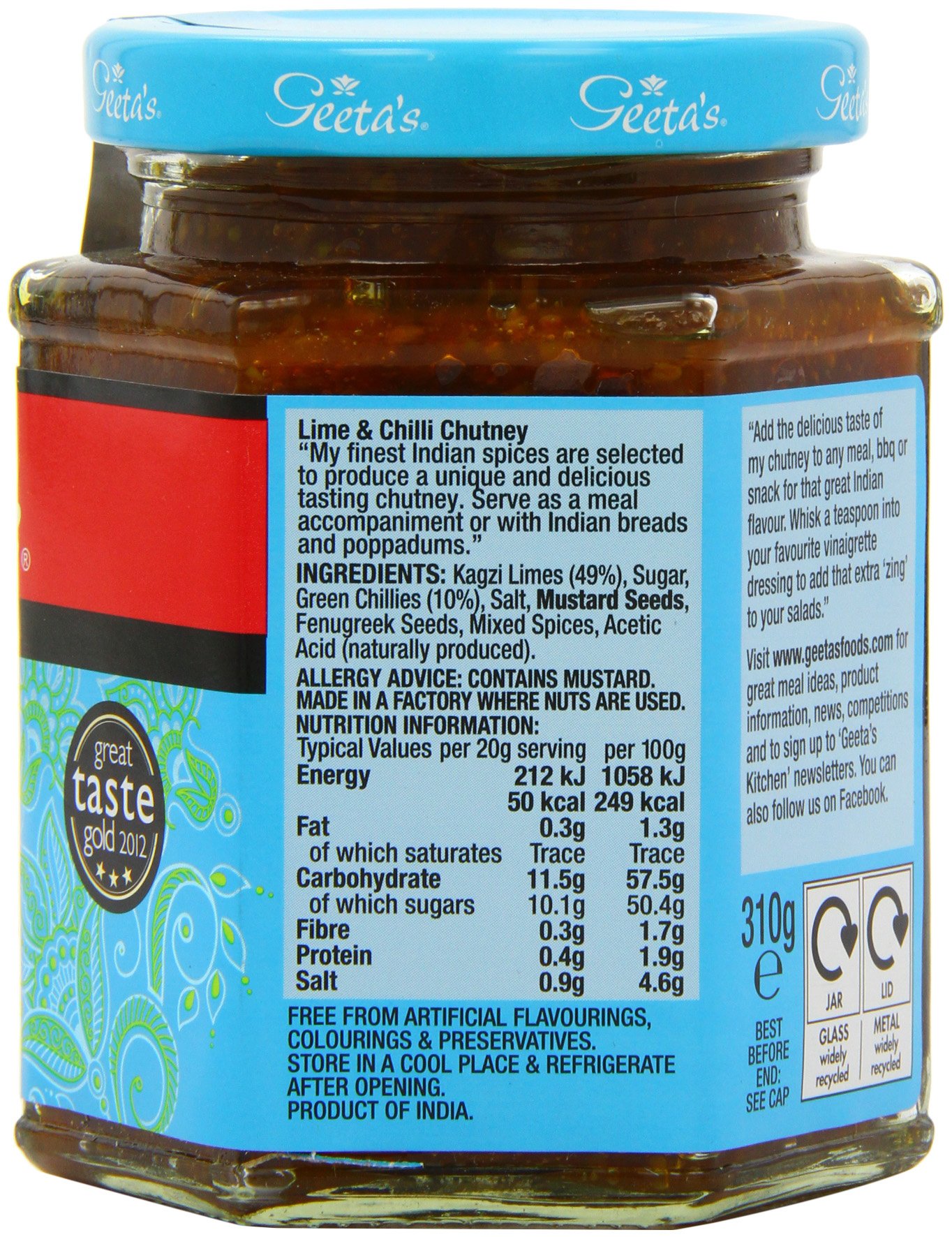 Geeta's Lime and chilli Chutney 310 g (opakowanie 6 szt.)