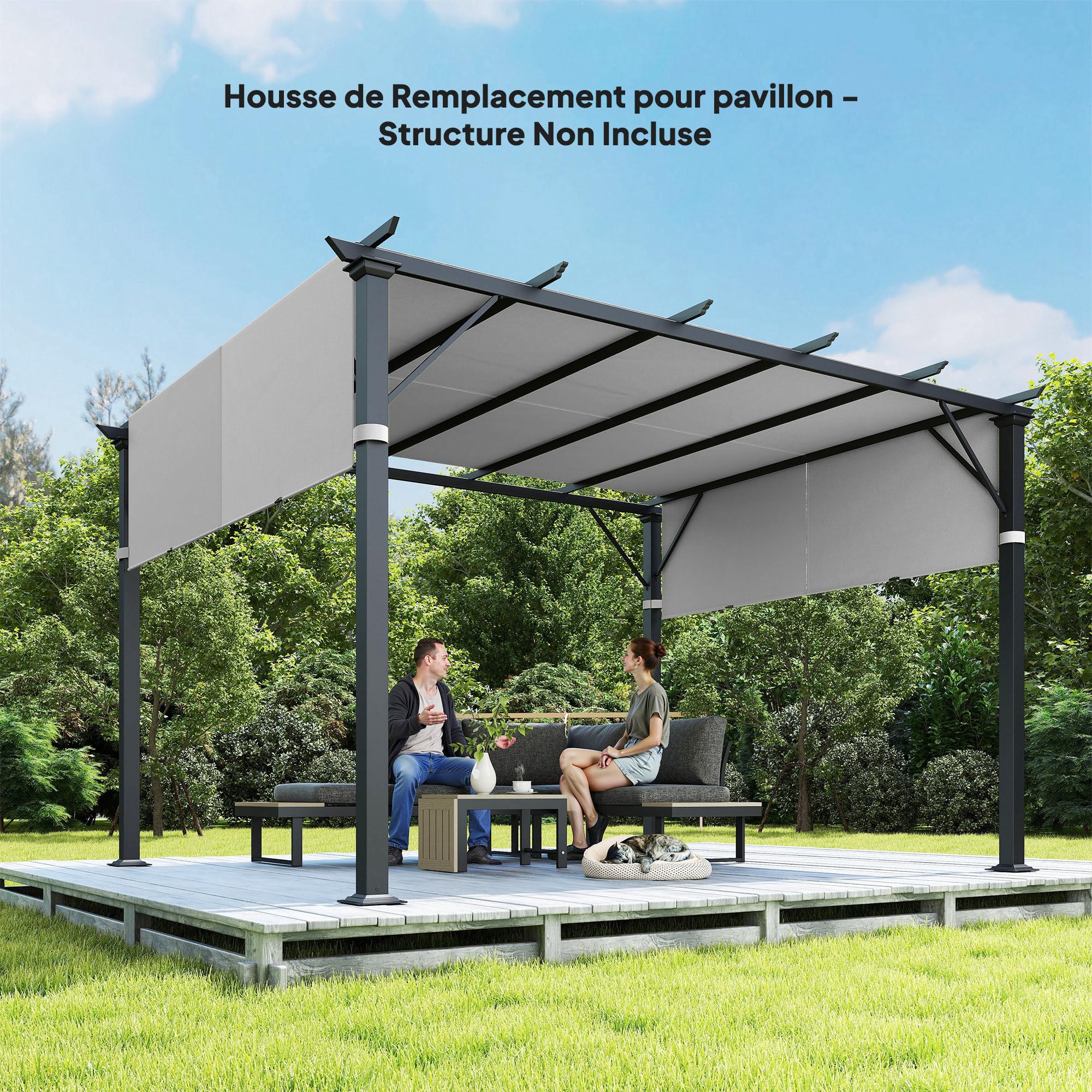 Outsunny Lot de 2 Toiles de Rechange pergola rétractable de 4,9 x 1,2 m pour pergola de 3 x 3 m Tissu Polyester Protection UV Gris Clair