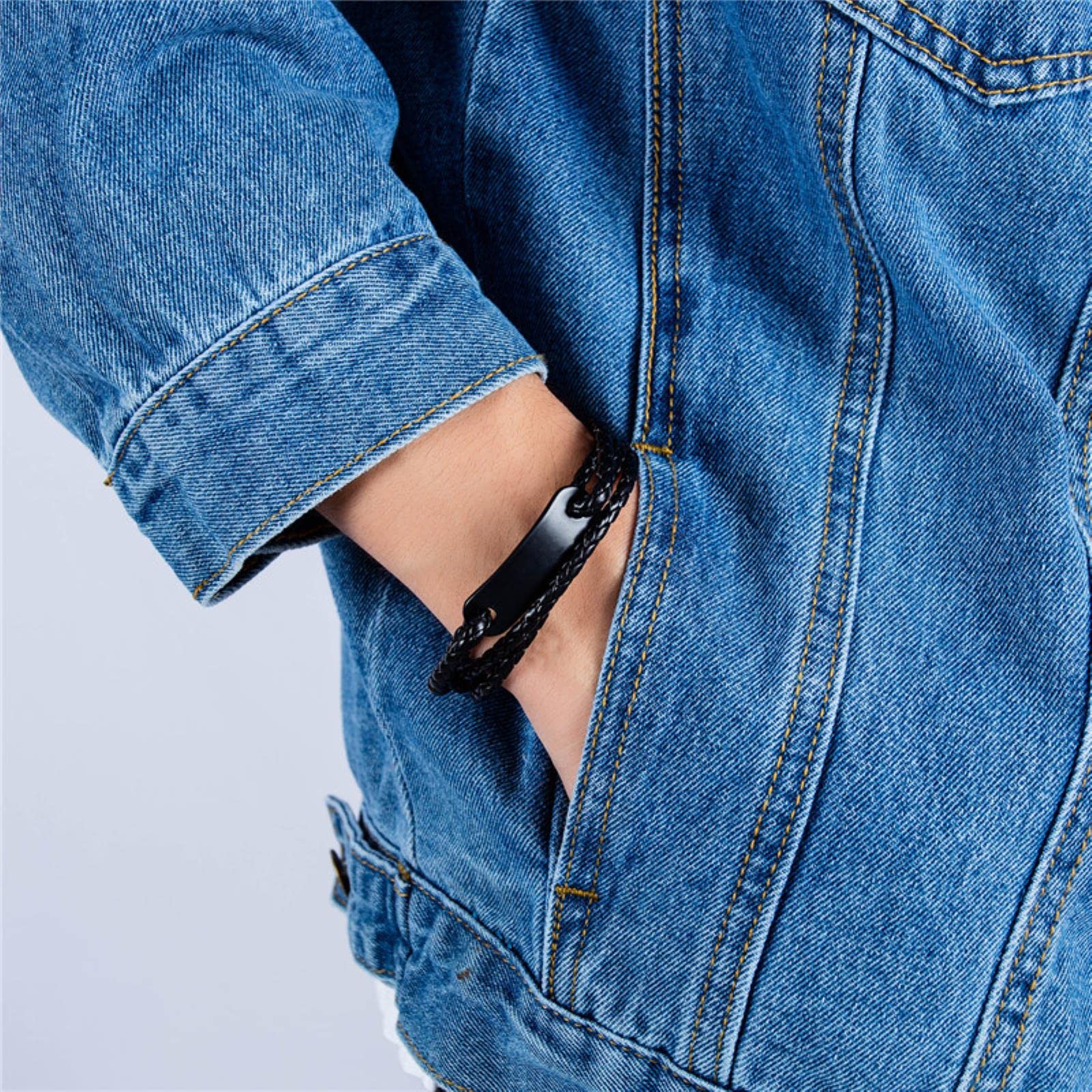 LYGXWJFC Pulsera sofisticada Pulsera de Cuero Negro Pulsera de Cadena de Cuerda Trenzada Multicapa de Cuero Pulsera Vintage para Hombre