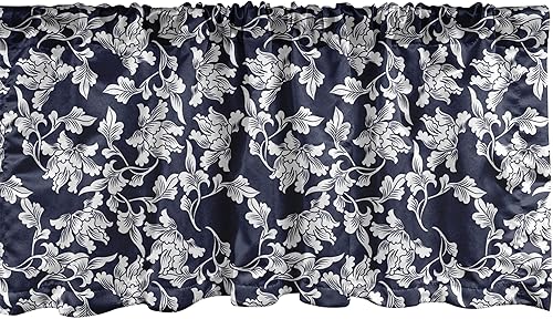 Miniatura 3 de Ambesonne Cenefa de ventana azul marino, arreglo floral, patrón de follaje botánico, composición japonesa, cenefa de cortina para decoración de