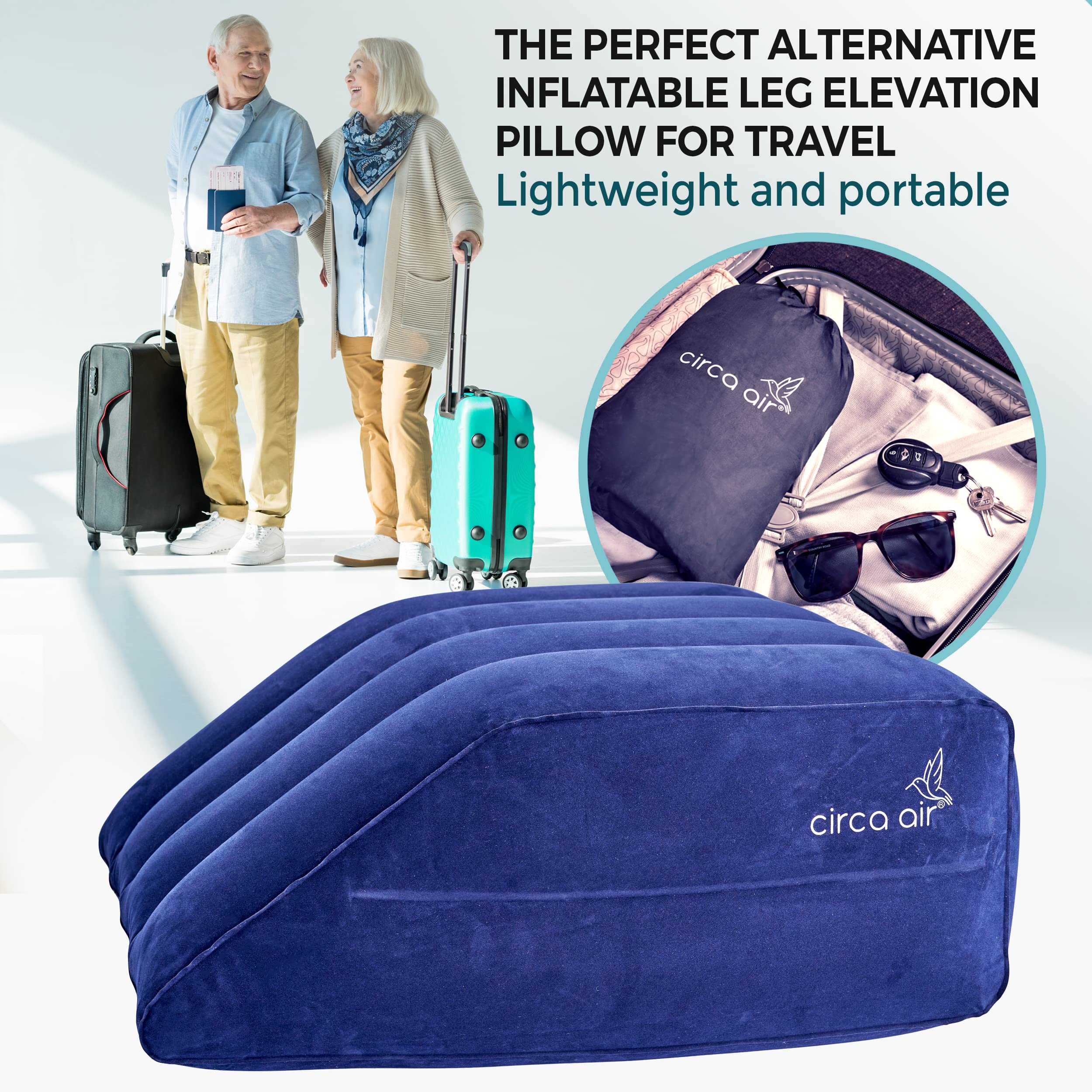 Circa Air Almohada inflable de elevación de piernas, almohada de cuña para dormir, almohada de apoyo de piernas para circulación, hinchazón, alivio del dolor de rodilla (mediano, 24 x 21 x 9 pulgadas)