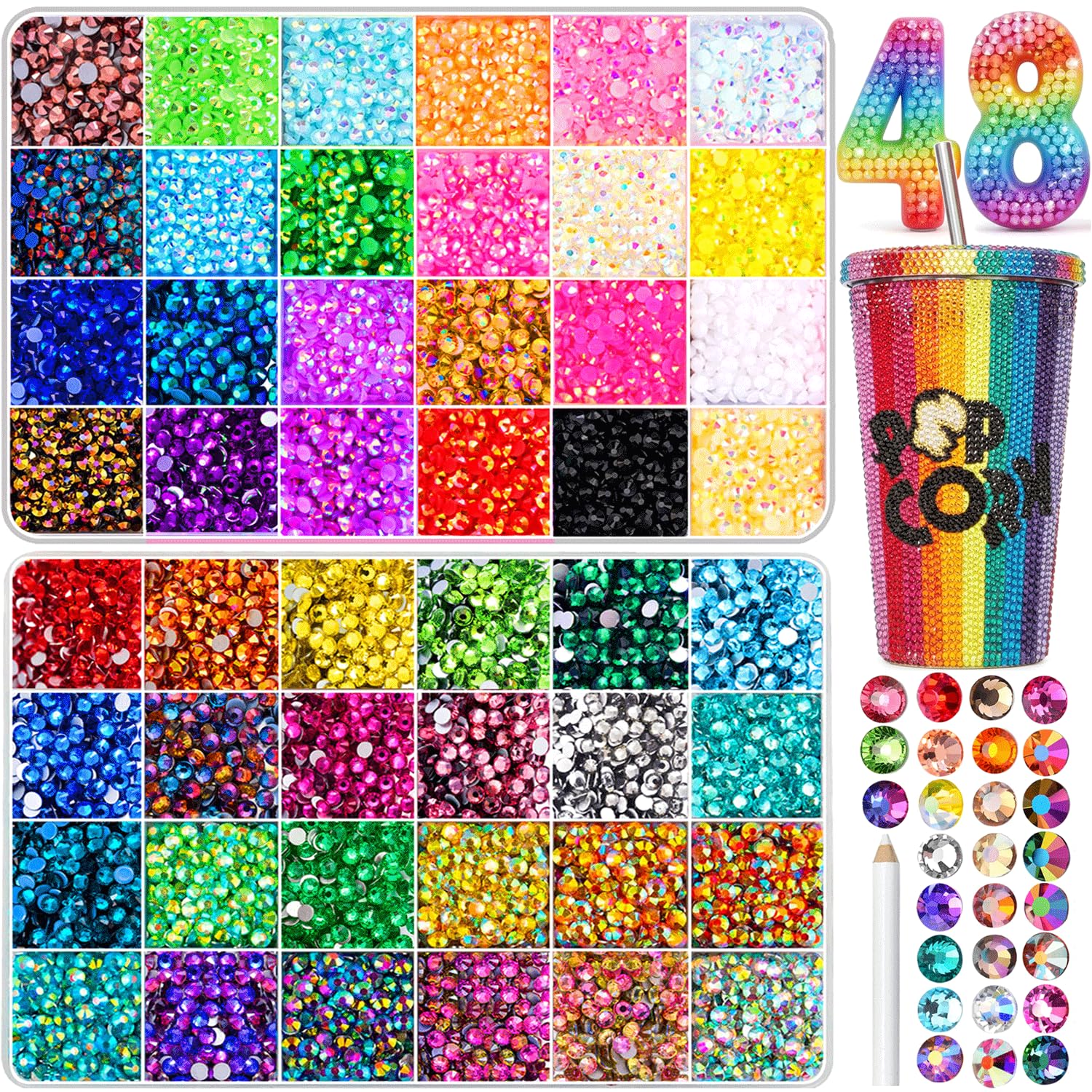 Photo 1 of 48000Pcs Resin Jelly Rhinestones for Crafting, Bedazzling Kit with Flatback Gems Rhinestones, 48 Color 3mm Flatback Gems for Diamond Art DIY Crafts Clothing Shoes Nail Art Decoration