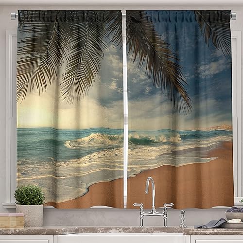 Miniatura 15 de Ambesonne - Cortinas de flores para la cocina, girasoles de verano en acuarela con tonos pastel suaves y pétalos grandes, juego de 2 cortinas para