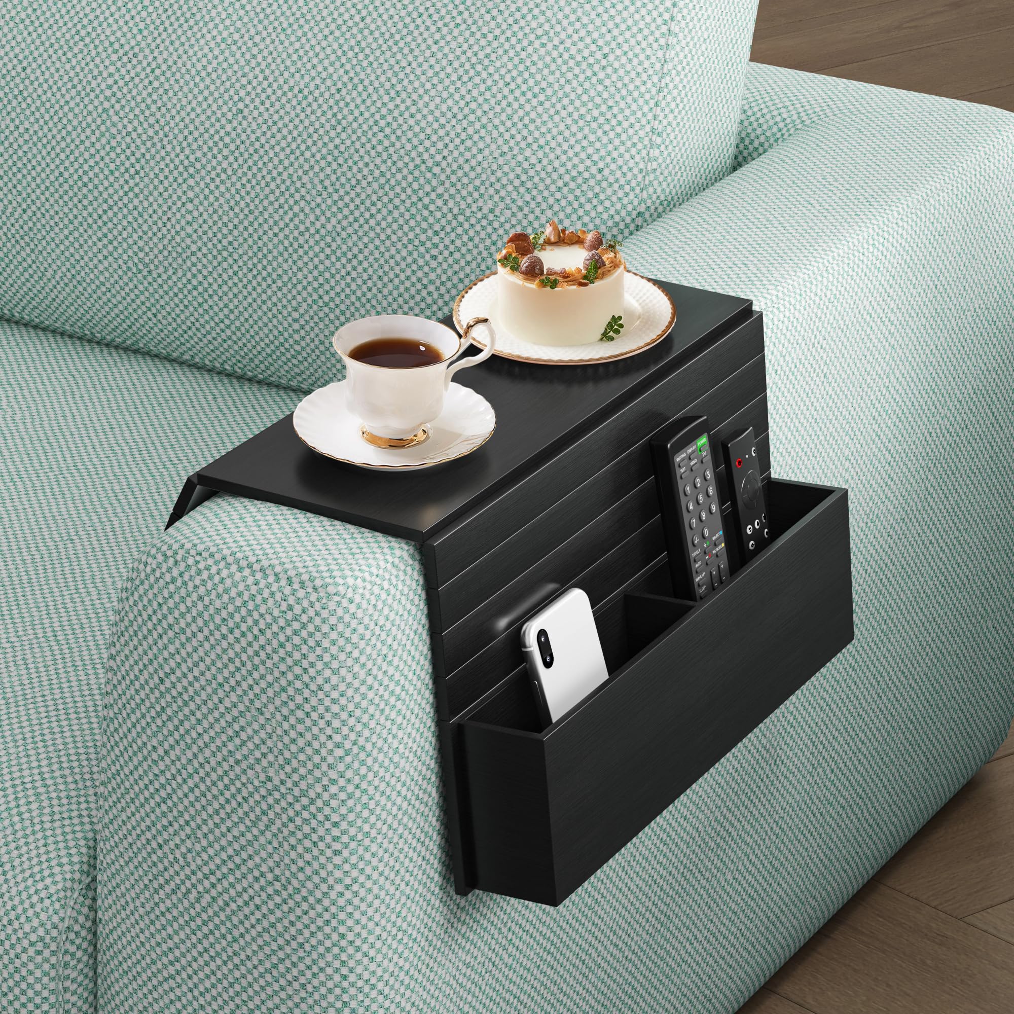 Funkup Plateau Canapé Pliable Bambou – Porte-Boisson + Poches Rangement – Bois Naturel, Idéal Télétravail & Détente