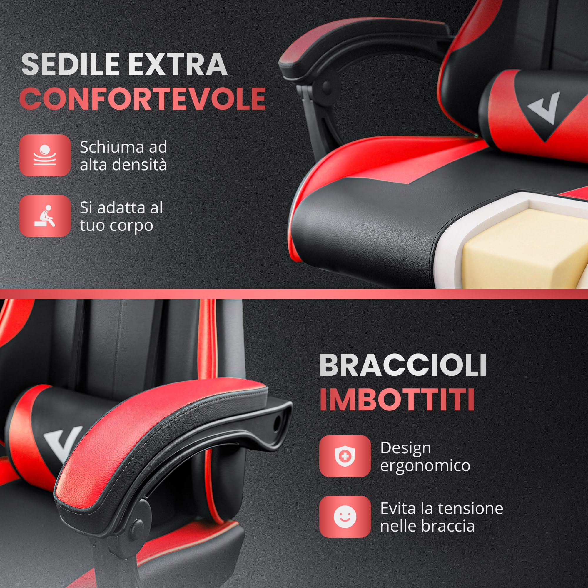 JUPPLIES Sedia da Gaming con Poggiapiedi Estensibile e Massaggiatore Lombare | Poltrona Gaming Reclinabile fino a 135° e Regolabile in Altezza | Sedia da Ufficio Ergonomica con Braccioli Imbottiti