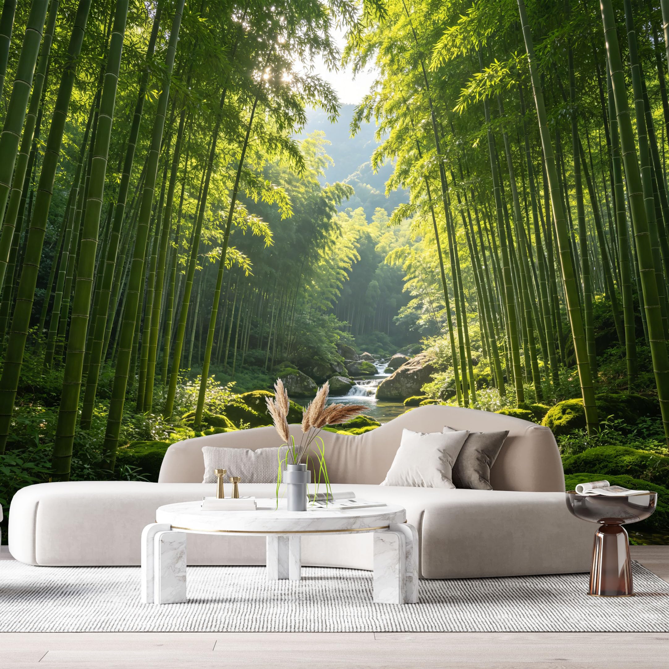 Custom Size Wall Murals Bamboo Forest Landscape Moss Stream Sunlight Nature SelfAdhesive Wall Fabric Removable Large Wallpaper for Photo Living Room