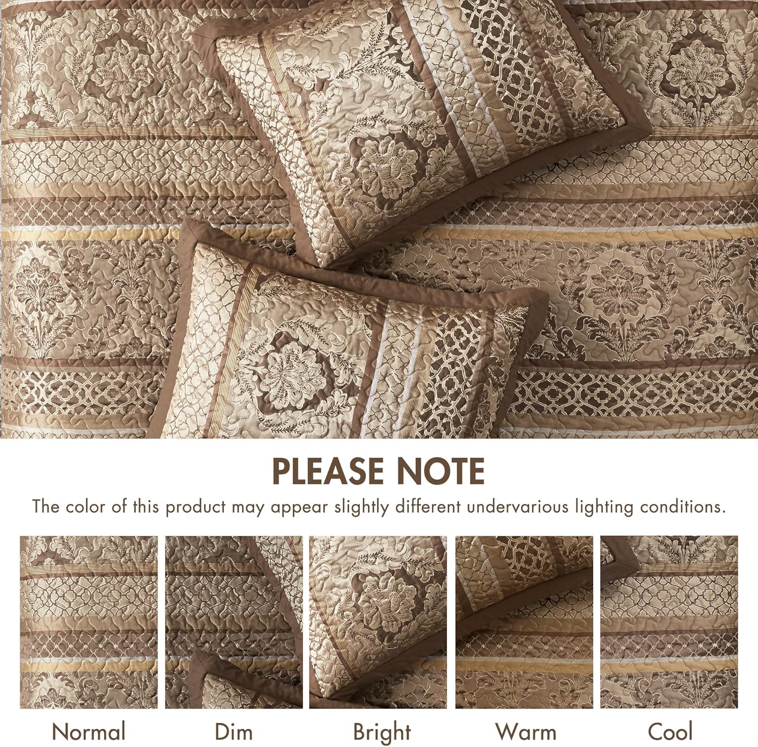 Madison Park Bellagio Reversible Quilted Bedspread Set, Solid Reverse Summer Breathable, Lightweight All Season Bedding Layer, Matching Shams, Bedspread King(120"x118"), Brown 5 Piece - Image 7