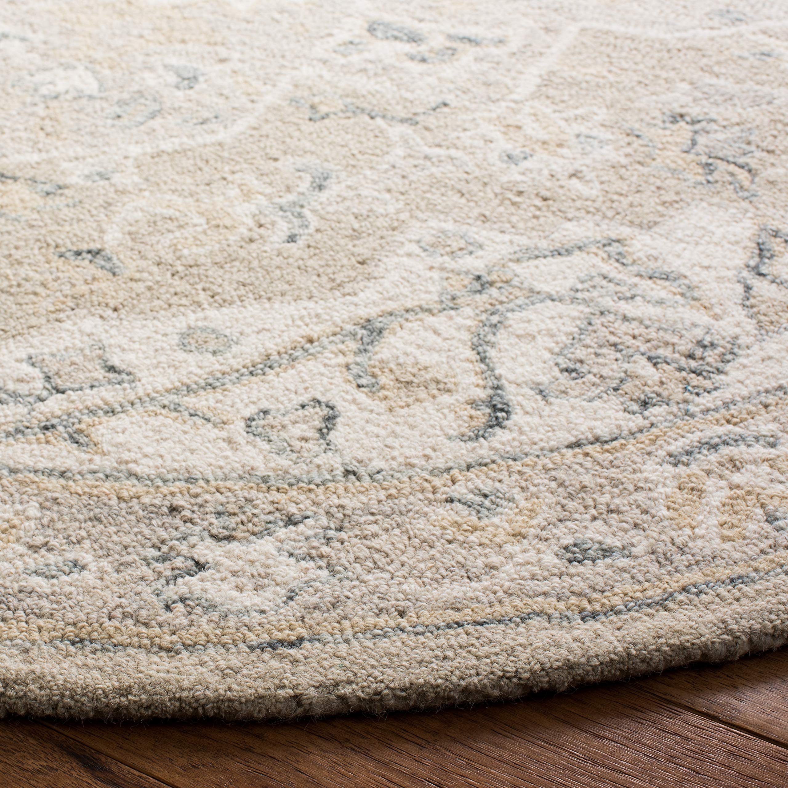 SAFAVIEH Micro-Loop Collection Area Rug - 5' Square, Light Grey & Ivory, Handmade Medallion Wool, Ideal for High Traffic Areas in Living Room, Bedroom (MLP505F